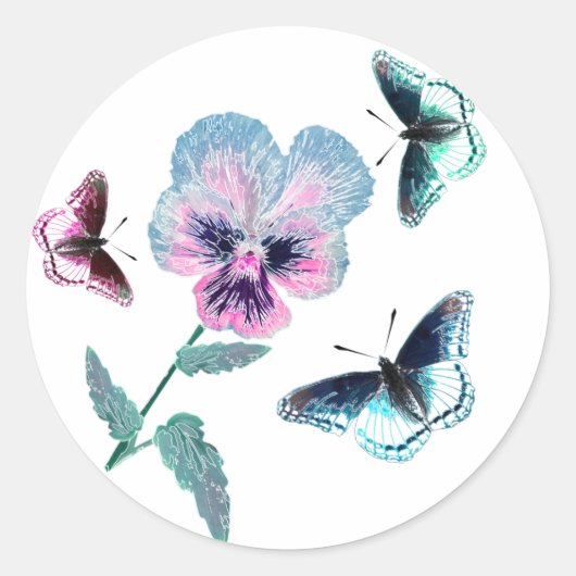 Sticker Rond Fleurs et papillons. (Devant)