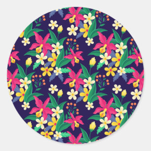 Sticker Rond Fleurs Exotiques Colorées Motif Feuilles-23021
