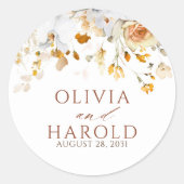 Sticker Rond Fleurs exotiques en terre cuite Boho Mariage botan (Devant)
