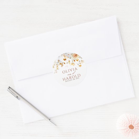Sticker Rond Fleurs exotiques en terre cuite Boho Mariage botan (Enveloppe)