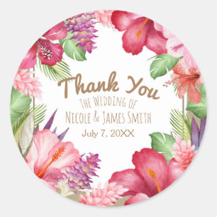 Sticker Rond Fleurs Exotiques Tropicales Floral Hawaïen Élégant