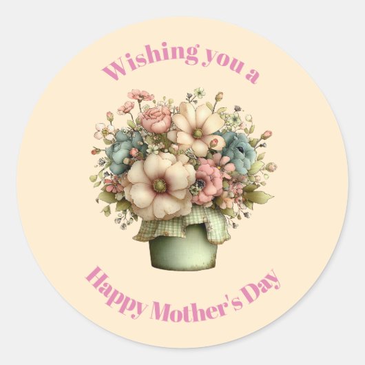 Sticker Rond Fleurs Fantaisistes dans un Pot de Fleurs pour la (Devant)