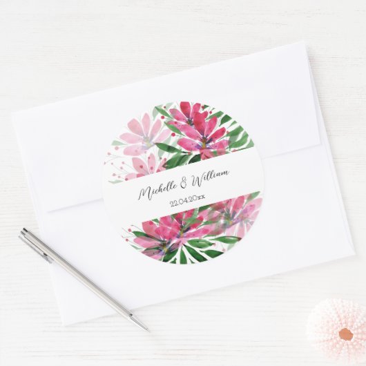 Sticker Rond Fleurs Fleur Fleur Art original Aquarelle Monogram (Enveloppe)