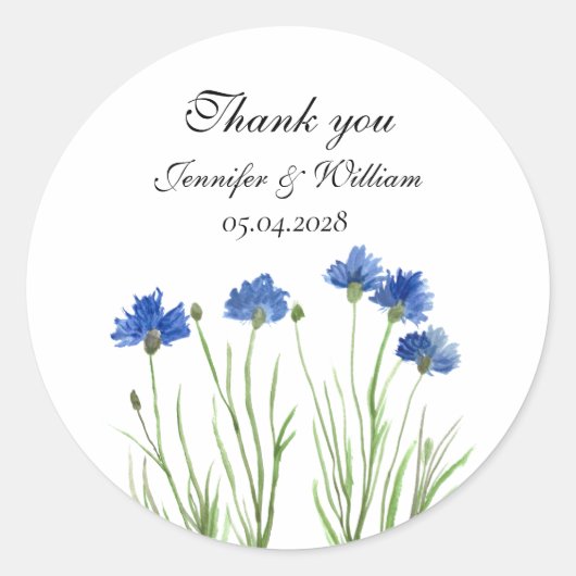Sticker Rond Fleurs Fleurs sauvages de Cornflowers Mariage d'aq (Devant)