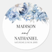 Sticker Rond Fleurs Florales Bleues Dusty Jardin Mariage (Devant)