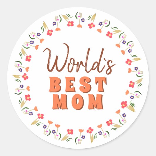 Sticker Rond Fleurs florales de la meilleure maman du monde (Devant)