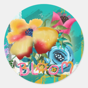 Sticker Rond Fleurs florales de printemps BLOOM peintes à la ma