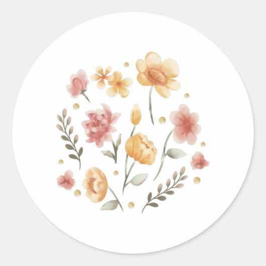 Sticker Rond Fleurs florales et aquarelle feuille (Devant)