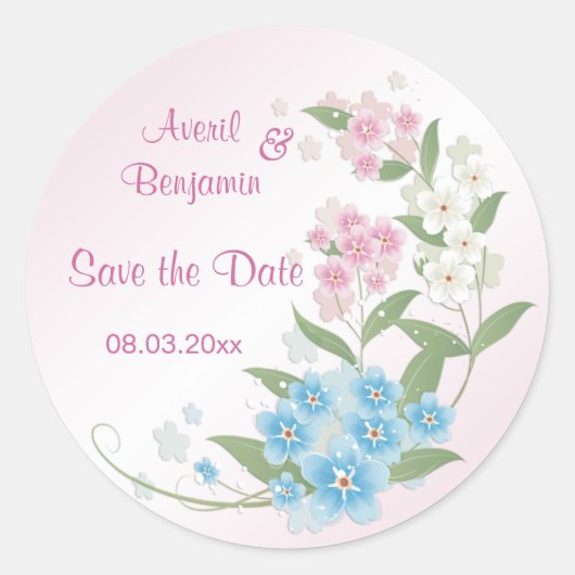Sticker Rond Fleurs florales Mariage Enregistrer la date (Devant)