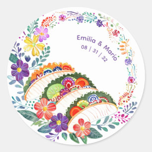 Sticker Rond Fleurs Folkart Cactus FIESTA personnalisées