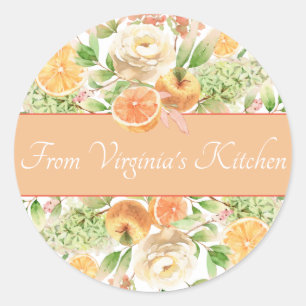 Sticker Rond Fleurs, Fruits et Feuillage à l'Aquarelle Pastel