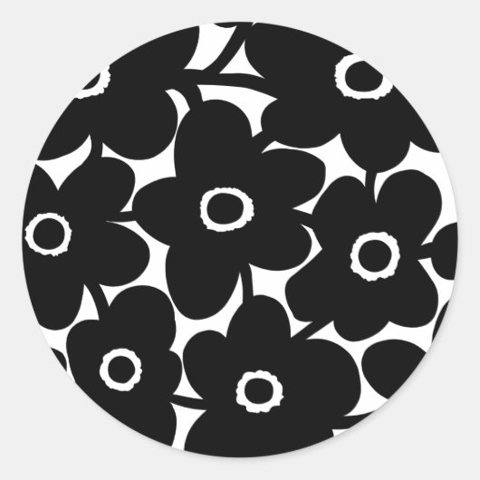 Sticker Rond Fleurs Gras - Noir et Blanc (Devant)