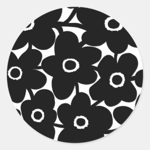 Sticker Rond Fleurs Gras - Noir et Blanc
