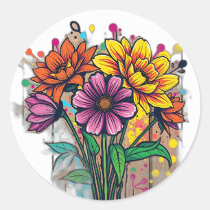 Sticker Rond Fleurs Gras Style Graffiti