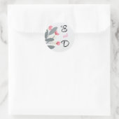 Sticker Rond Fleurs grises et roses personnalisées (Sac)