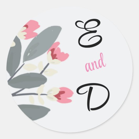 Sticker Rond Fleurs grises et roses personnalisées (Devant)