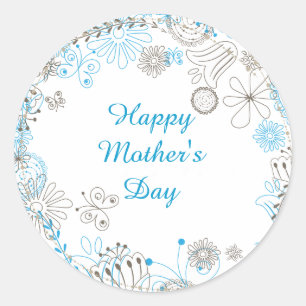 Sticker Rond Fleurs heureuses de bleu du jour de mère