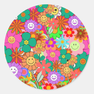 Sticker Rond Fleurs hippies Boho Super rétros
