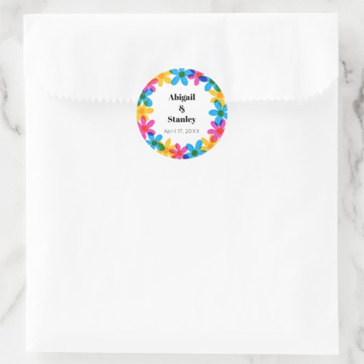 Sticker Rond Fleurs hippies brillantes et audacieuses Mariage d (Sac)