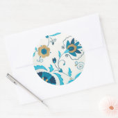 Sticker Rond Fleurs Indigo dorées avec Arrière - plan blanc (Enveloppe)