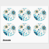 Sticker Rond Fleurs Indigo dorées avec Arrière - plan blanc (Feuille)