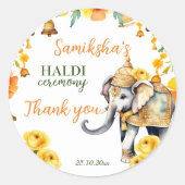 Sticker Rond Fleurs jaunes d'éléphants mariages haldi en Inde (Devant)