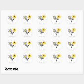 Sticker Rond Fleurs jaunes, gris et noires (Feuille)