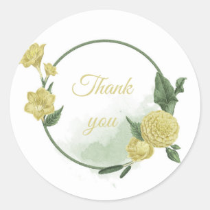 Sticker Rond fleurs jaunes verdure merci