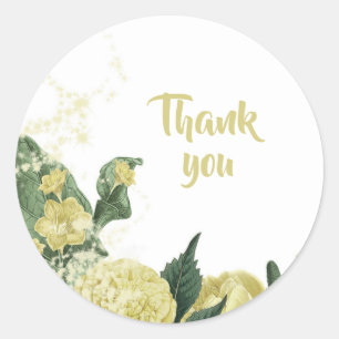 Sticker Rond fleurs jaunes verdure merci