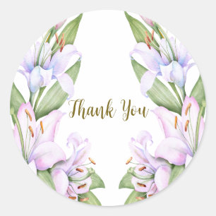 Sticker Rond Fleurs Lily rose de fête Cadre doré Belle