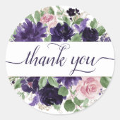 Sticker Rond Fleurs luxuriantes | Merci de roses violettes et r (Devant)
