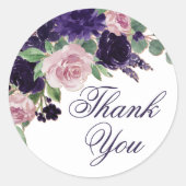 Sticker Rond Fleurs luxuriantes | Merci de roses violettes et r (Devant)