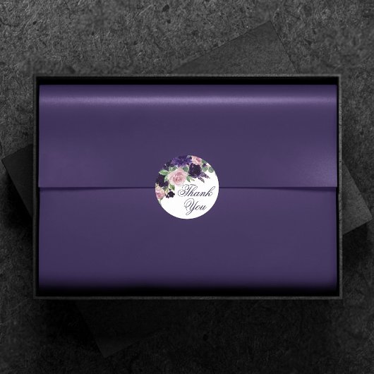 Sticker Rond Fleurs luxuriantes | Merci de roses violettes et r