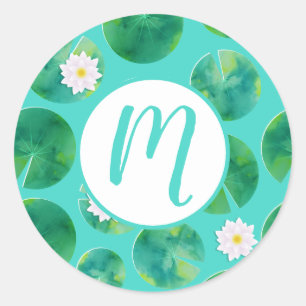 Sticker Rond Fleurs Lys d'Eau Blanche & Motif Lily Pad