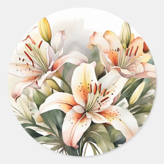 Sticker Rond Fleurs Lys Douces Sur Blanc (Devant)