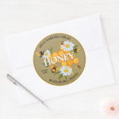 Sticker Rond Fleurs marguerites blanches et abeilles de miel (Enveloppe)