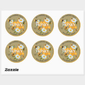 Sticker Rond Fleurs marguerites blanches et abeilles de miel (Feuille)
