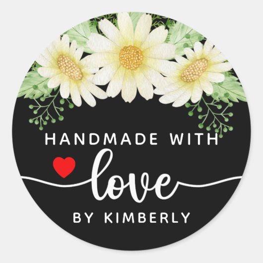 Sticker Rond Fleurs marguerites faites main avec Love Classic R (Devant)