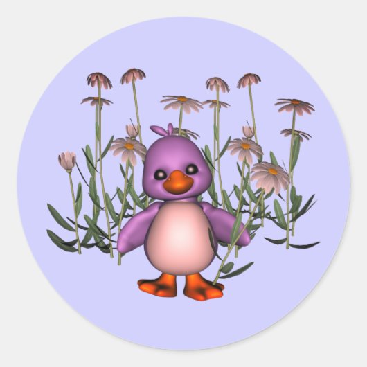 Sticker Rond Fleurs marguerites mignonnes aux oiseaux violets (Devant)