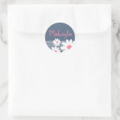 Sticker Rond Fleurs marguerites rose Rose Pastel Blue Nom (Sac)