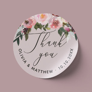 Sticker Rond Fleurs Mauve Pâle Mariage Remerciement Romantiqu