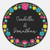 STICKER ROND FLEURS MEXICAINES COLORÉES (Devant)