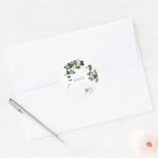 Sticker Rond Fleurs Moderne Nom Propre Professionnel (Enveloppe)