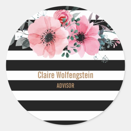 Sticker Rond Fleurs Modernes à Rayures (Devant)