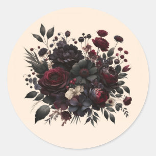 Sticker Rond Fleurs Moody foncé Élégant Mariage à la crème flor