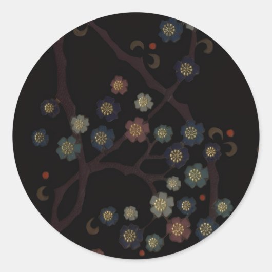 Sticker Rond Fleurs multicolores sur fond noir (Devant)