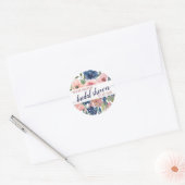 Sticker Rond Fleurs Navy Blush Rose Vous êtes Invité à une Baby (Enveloppe)