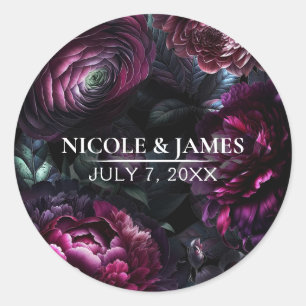 Sticker Rond Fleurs noires enchantées florales audacieuses et l