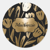 Sticker Rond Fleurs noires et dorées (Devant)