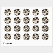 Sticker Rond Fleurs noires sur Motif beige (Feuille)